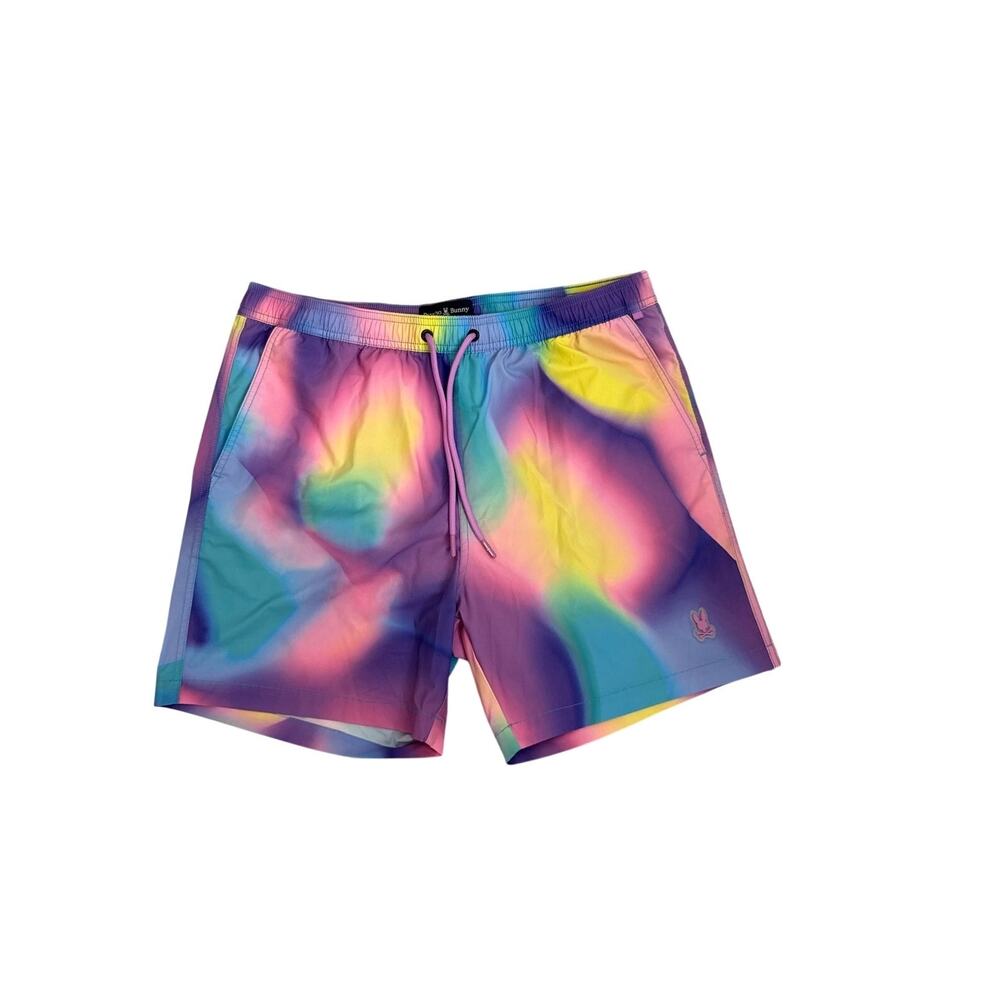 Psycho Bunny Men's Violet Multi Tyler All Over Print Swim Trunks Large